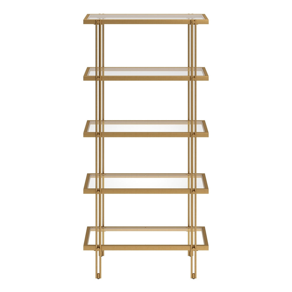 68" Gold Metal And Glass Five Tier Standard Bookcase Image 2