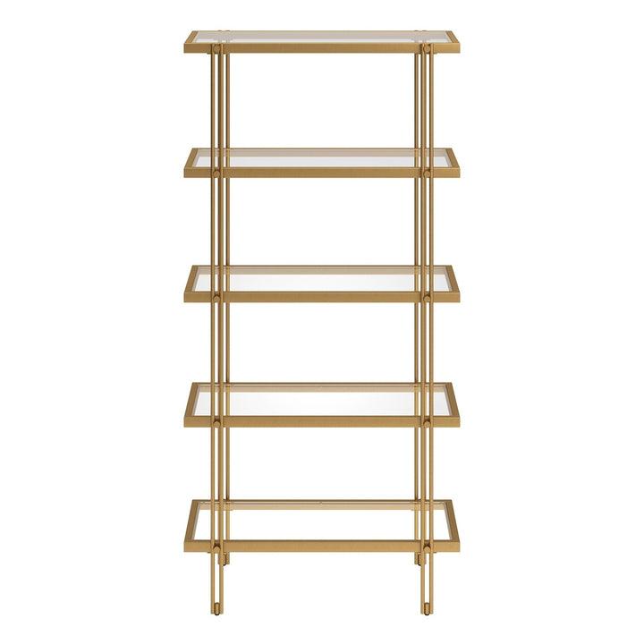 68" Gold Metal And Glass Five Tier Standard Bookcase Image 2