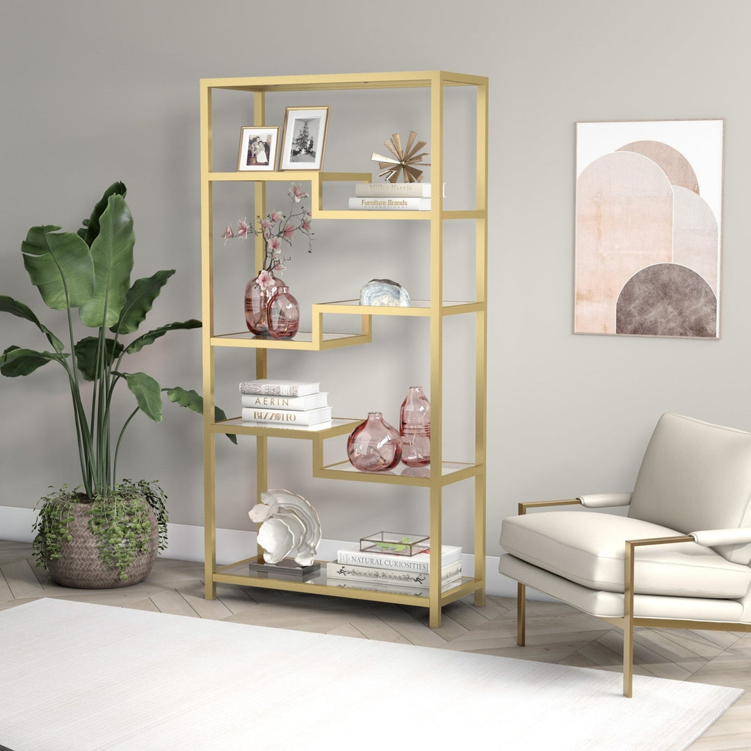 68" Gold Metal and Glass Seven Tier Etagere Bookcase Image 5