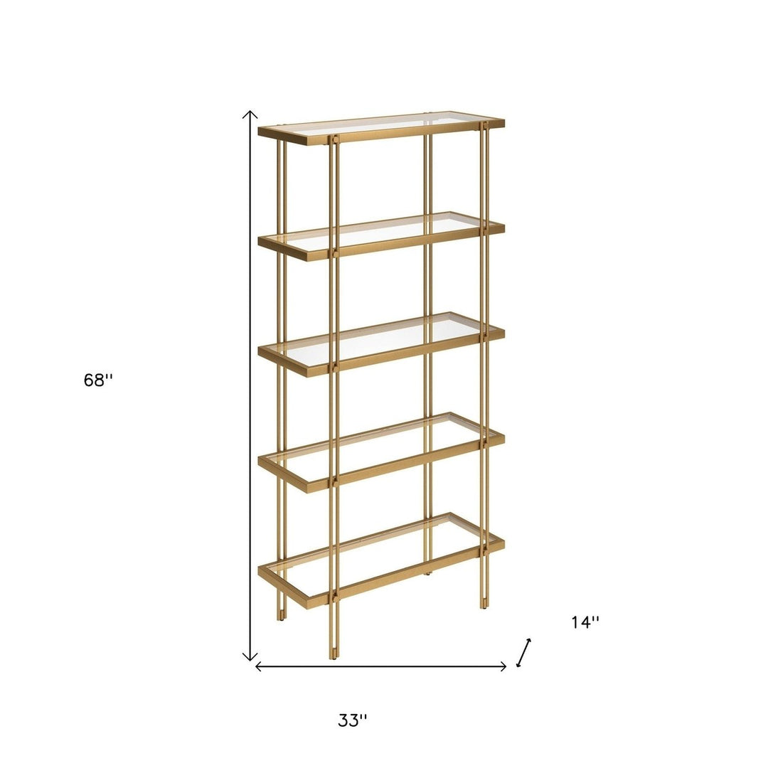 68" Gold Metal And Glass Five Tier Standard Bookcase Image 4