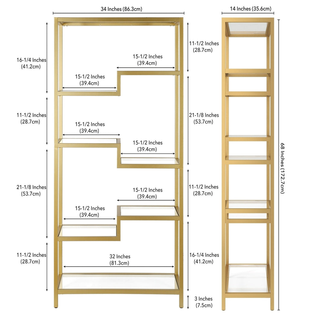 68" Gold Metal and Glass Seven Tier Etagere Bookcase Image 7