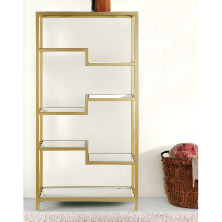 68" Gold Metal and Glass Seven Tier Etagere Bookcase Image 9