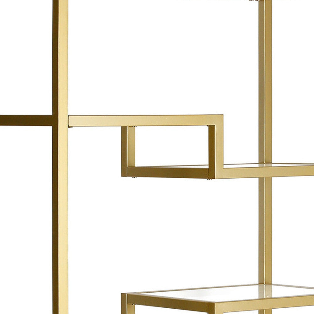 68" Gold Metal and Glass Seven Tier Etagere Bookcase Image 10