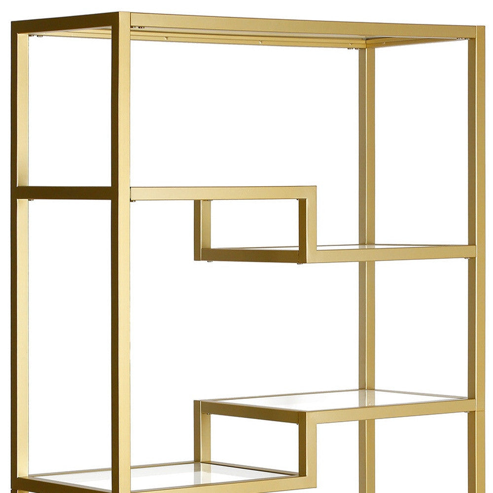 68" Gold Metal and Glass Seven Tier Etagere Bookcase Image 11