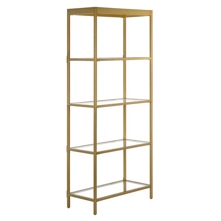 70" Gold Metal and Glass Four Tier Etagere Bookcase Image 1