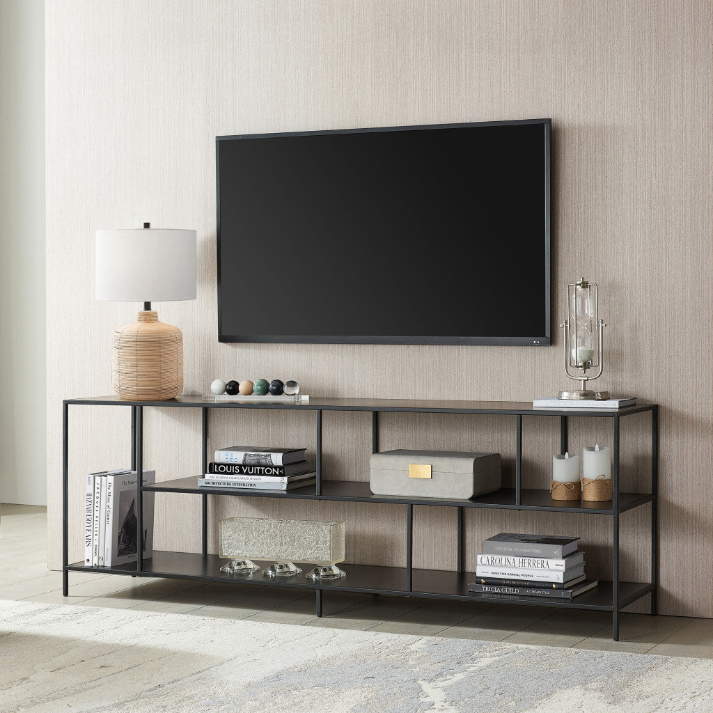 70" Black Metal Open shelving TV Stand Image 2