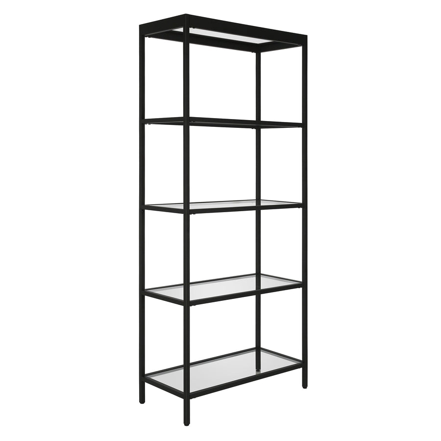 70" Black Metal and Glass Four Tier Etagere Bookcase Image 1