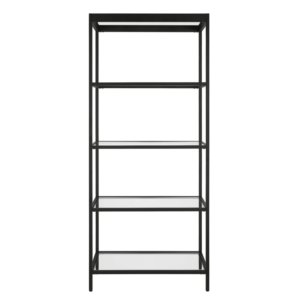 70" Black Metal and Glass Four Tier Etagere Bookcase Image 2