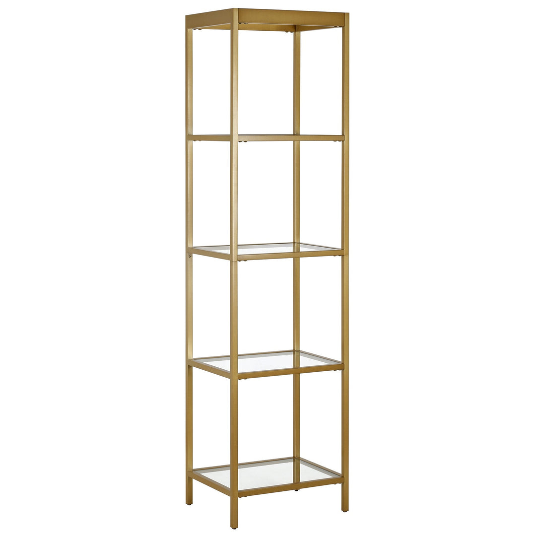 70" Gold Metal and Glass Four Tier Bookcase Image 1