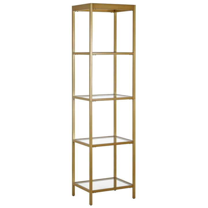 70" Gold Metal and Glass Four Tier Bookcase Image 1