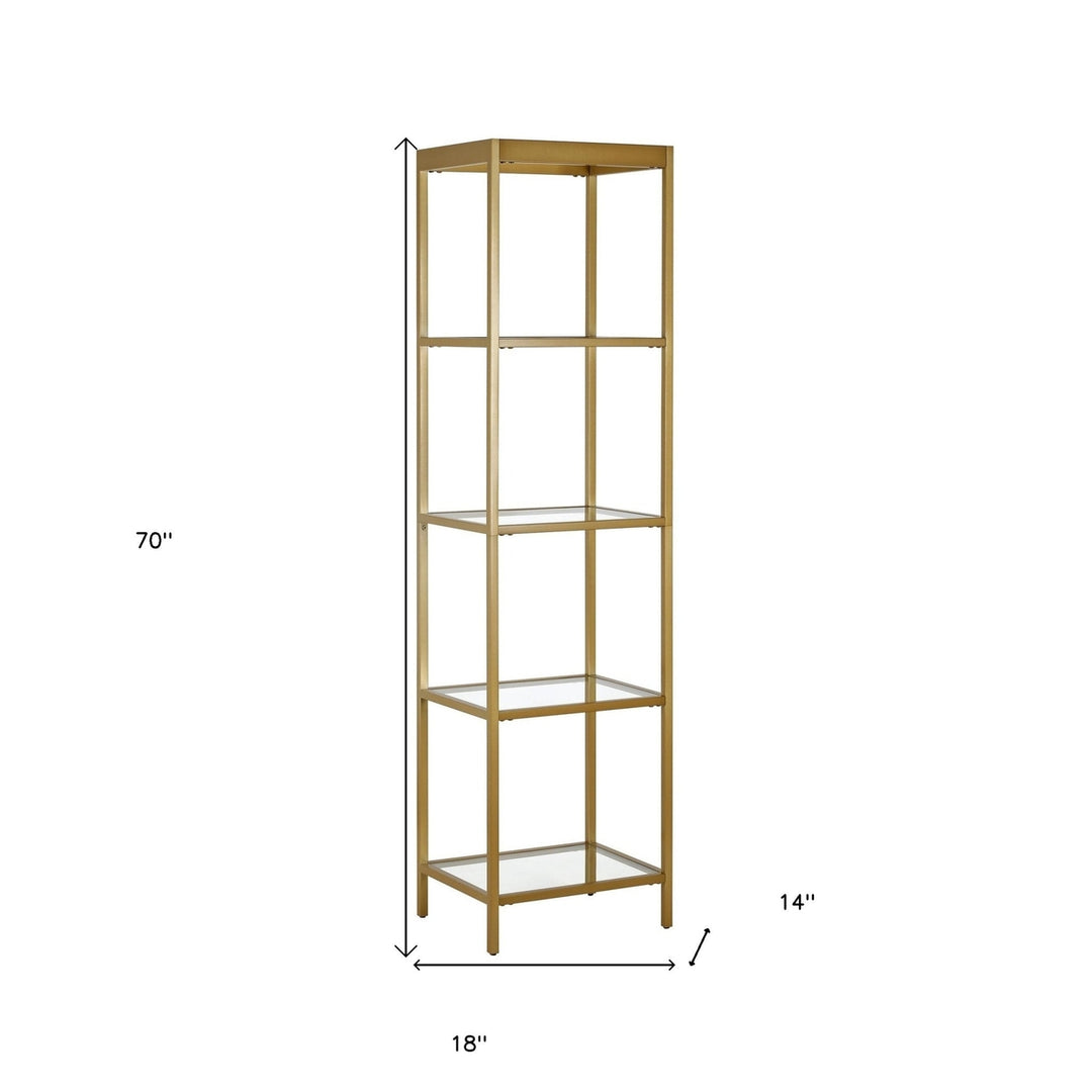 70" Gold Metal and Glass Four Tier Bookcase Image 4