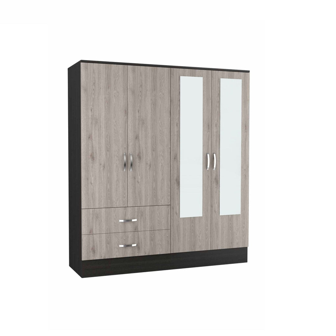 71" Light Oak and Black Four Door Wardrobe Closet with Mirrors Image 6