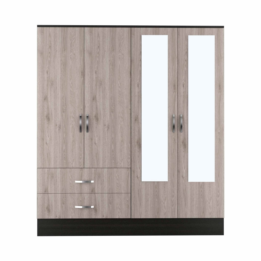 71" Light Oak and Black Four Door Wardrobe Closet with Mirrors Image 7