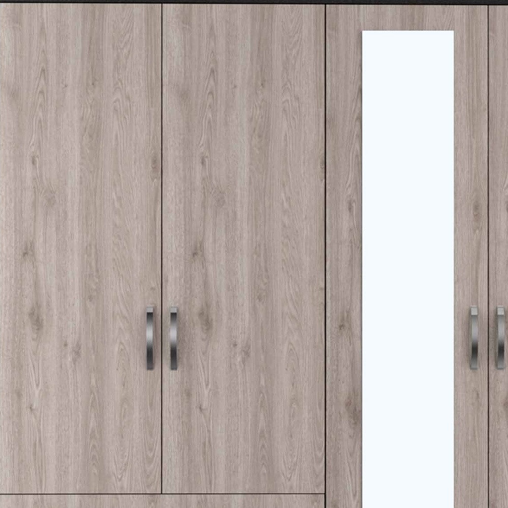 71" Light Oak and Black Four Door Wardrobe Closet with Mirrors Image 11