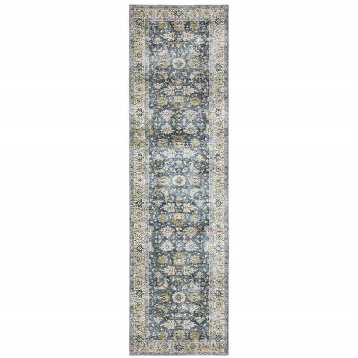 8 Blue And Ivory Oriental Printed Non Skid Runner Rug Image 1