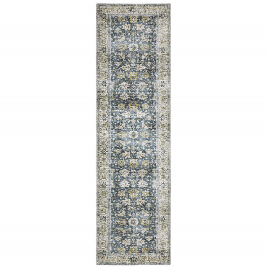 8 Blue And Ivory Oriental Printed Non Skid Runner Rug Image 1