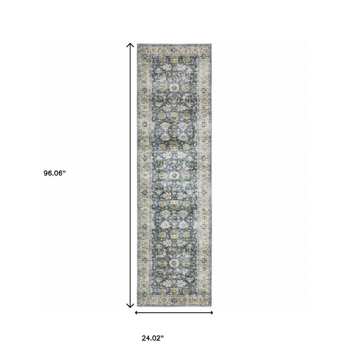 8 Blue And Ivory Oriental Printed Non Skid Runner Rug Image 10