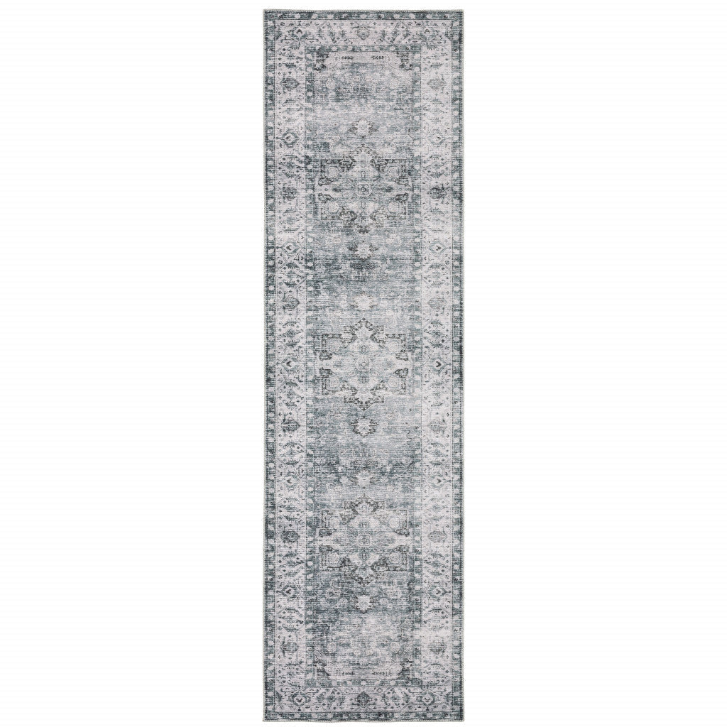 8 Gray And Ivory Oriental Printed Non Skid Runner Rug Image 1