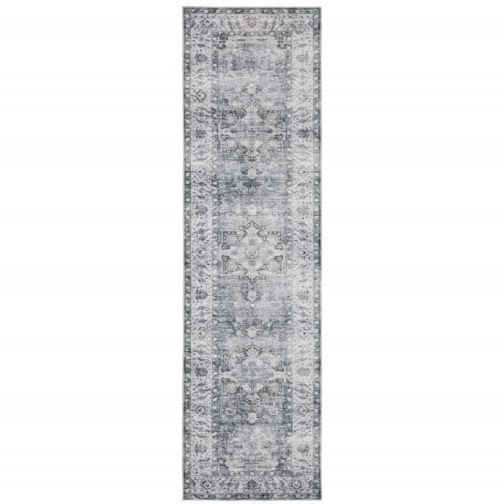 8 Gray And Ivory Oriental Printed Non Skid Runner Rug Image 1