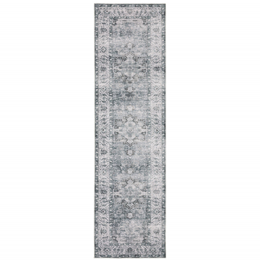 8 Gray And Ivory Oriental Printed Non Skid Runner Rug Image 1