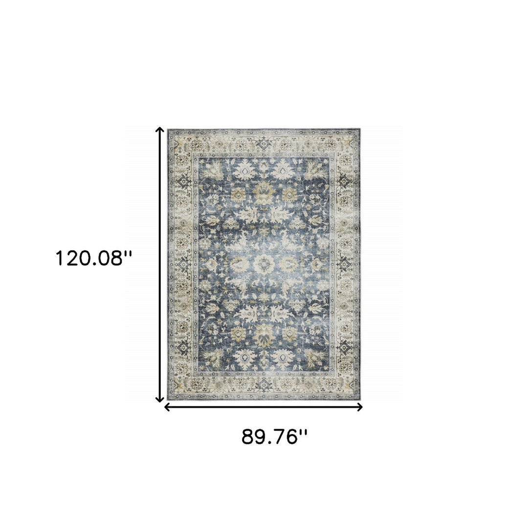 7 X 10 Blue Gold Green And Ivory Oriental Printed Stain Resistant Non Skid Area Rug Image 10