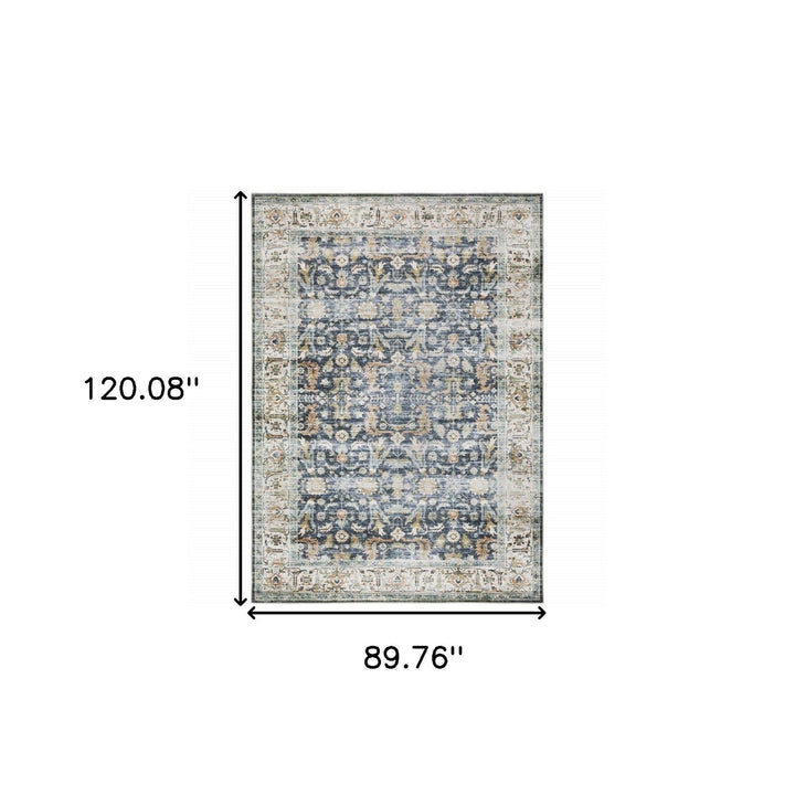 7 X 10 Blue Gold Rust Ivory And Olive Oriental Printed Stain Resistant Non Skid Area Rug Image 10