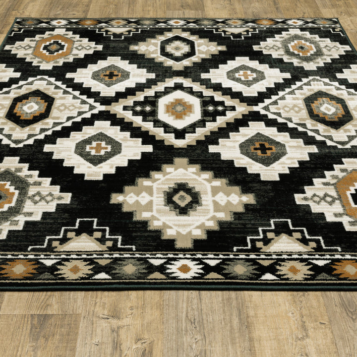 8 X 10 Black Grey Tan Orange And Ivory Southwestern Power Loom Stain Resistant Area Rug Image 8