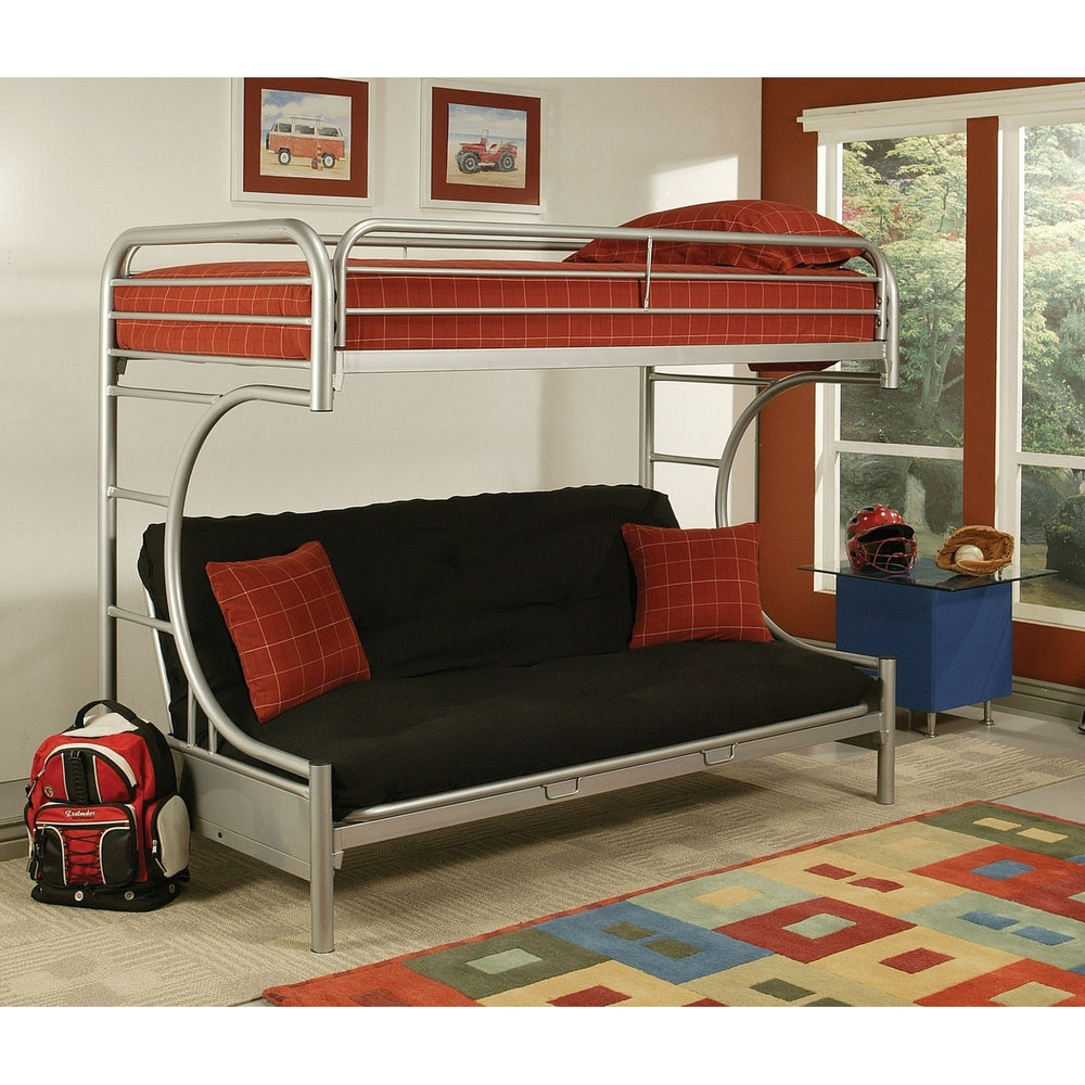 84" X 62" X 65" Twin Xl Over Queen Silver Metal Tube Futon Bunk Bed Image 2