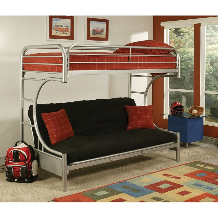 84" X 62" X 65" Twin Xl Over Queen Silver Metal Tube Futon Bunk Bed Image 1