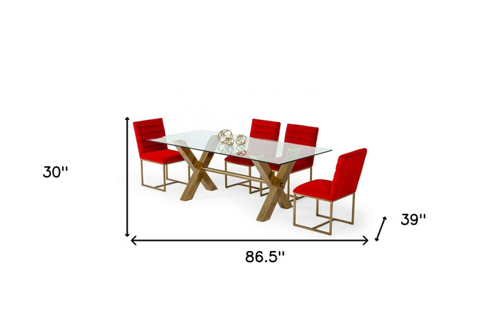 87" Clear And Gold Rectangular Glass And Stainless Steel Dining Image 6