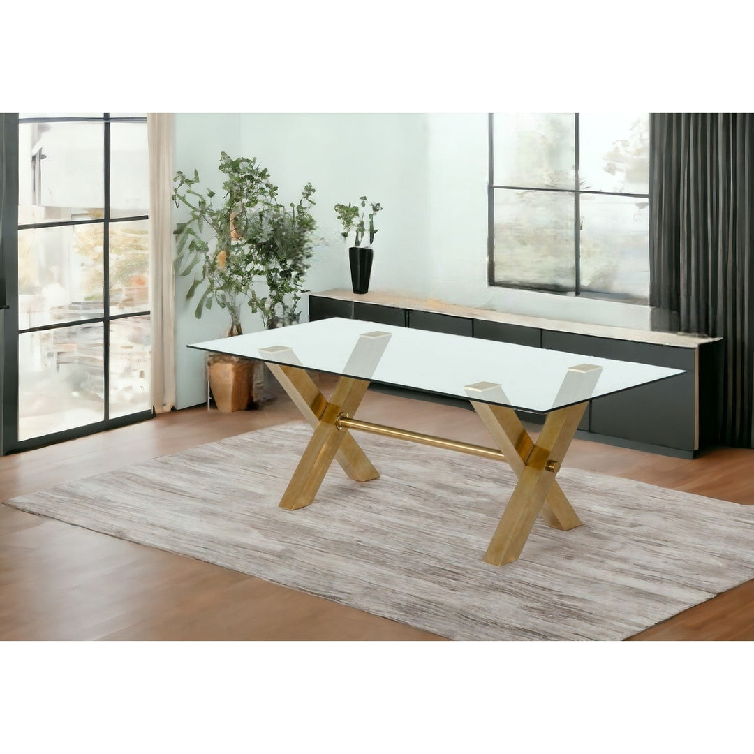 87" Clear And Gold Rectangular Glass And Stainless Steel Dining Image 9