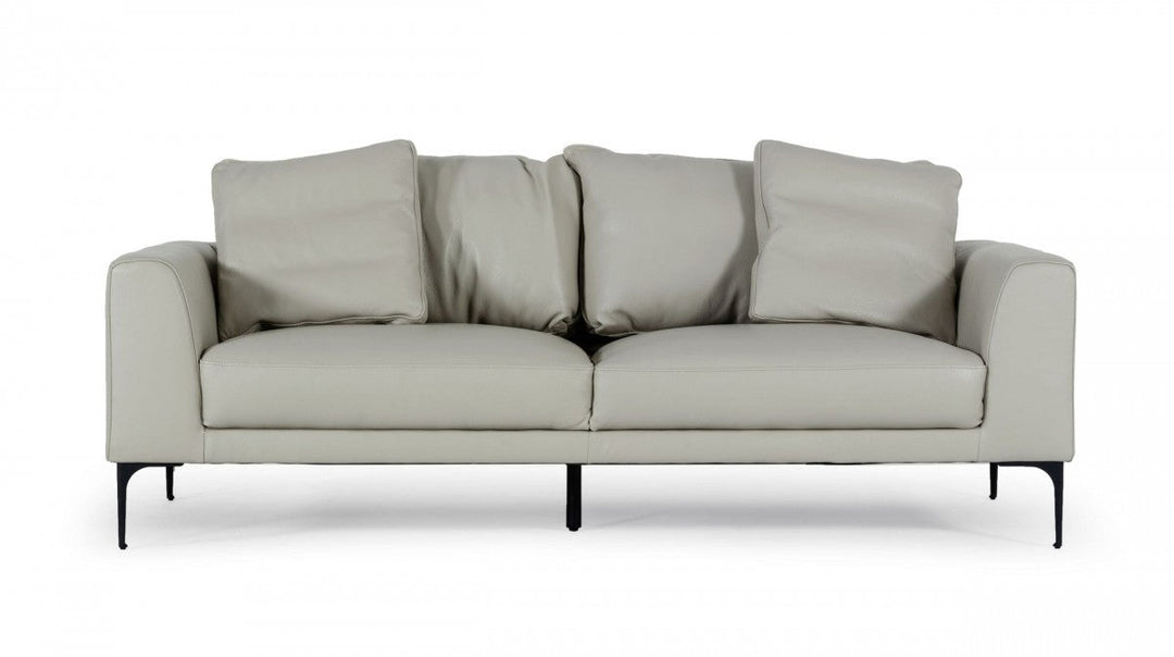 87" Gray Genuine Leather Sofa With Black Legs Image 1