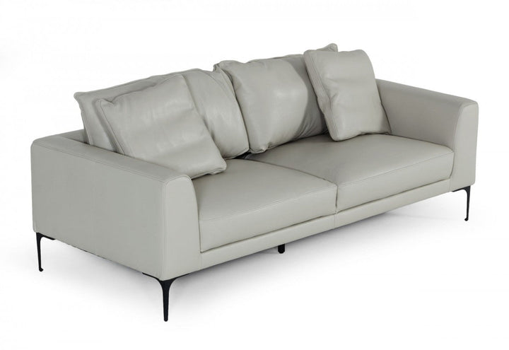 87" Gray Genuine Leather Sofa With Black Legs Image 2