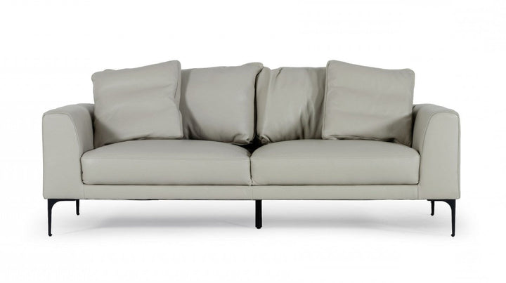 87" Gray Genuine Leather Sofa With Black Legs Image 4