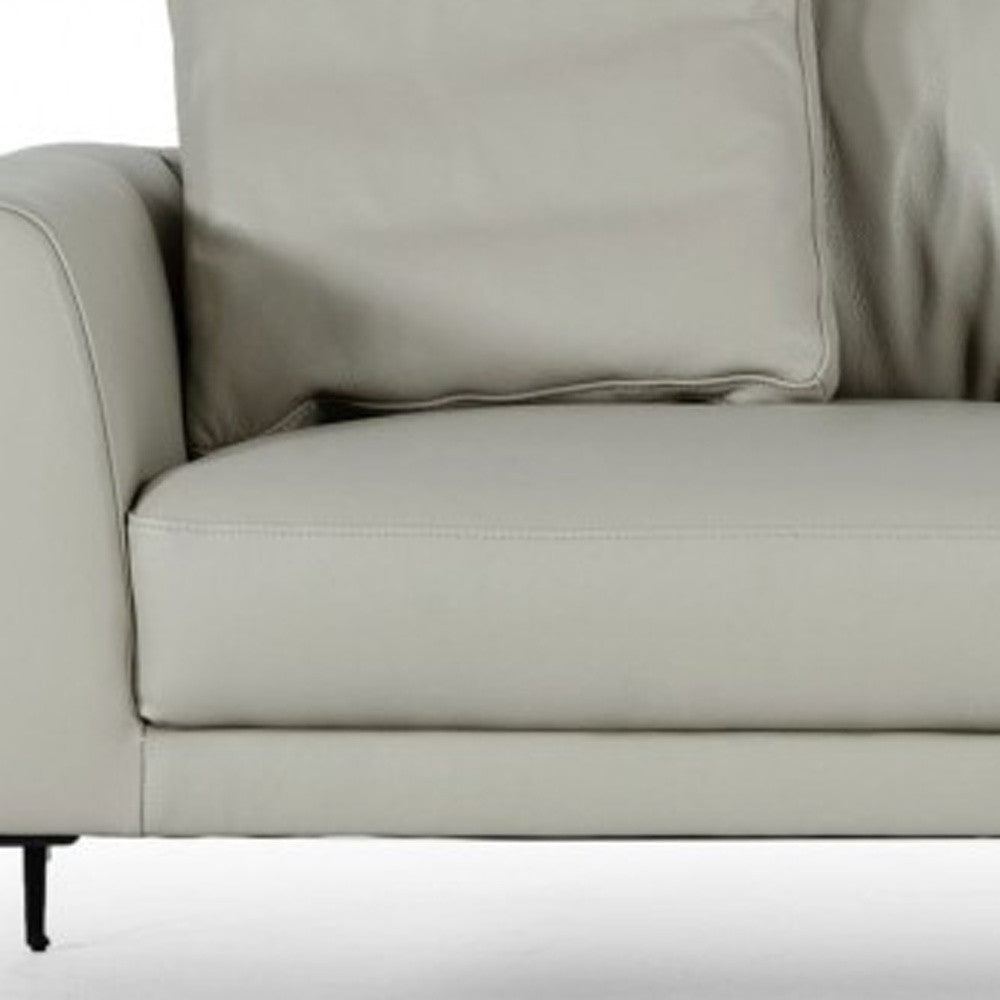 87" Gray Genuine Leather Sofa With Black Legs Image 6