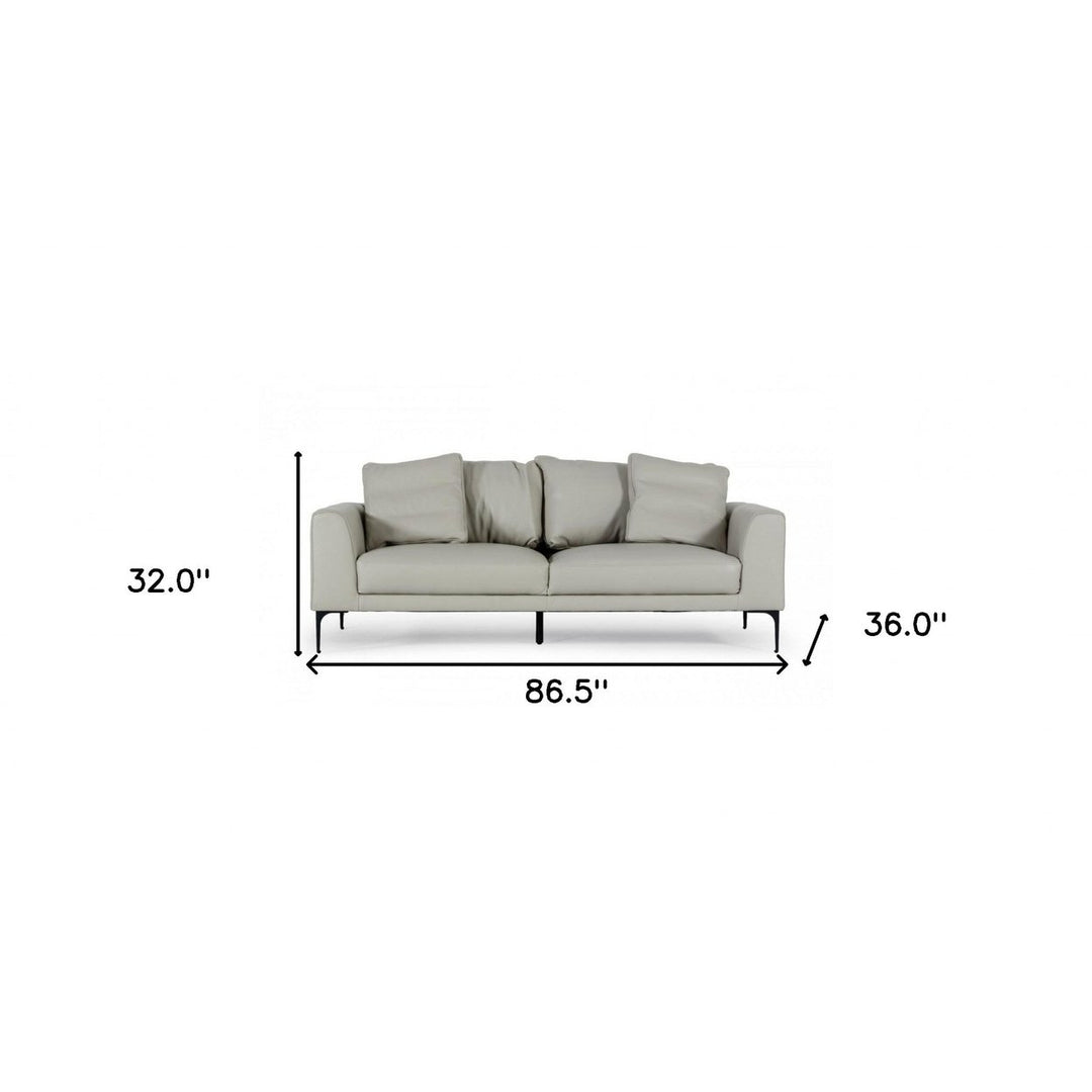 87" Gray Genuine Leather Sofa With Black Legs Image 7