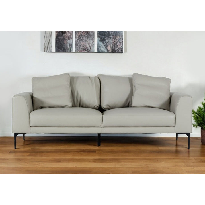 87" Gray Genuine Leather Sofa With Black Legs Image 8