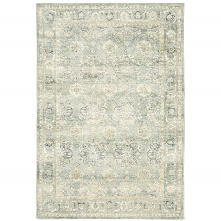 8 X 10 Green And Ivory Oriental Power Loom Stain Resistant Area Rug Image 1