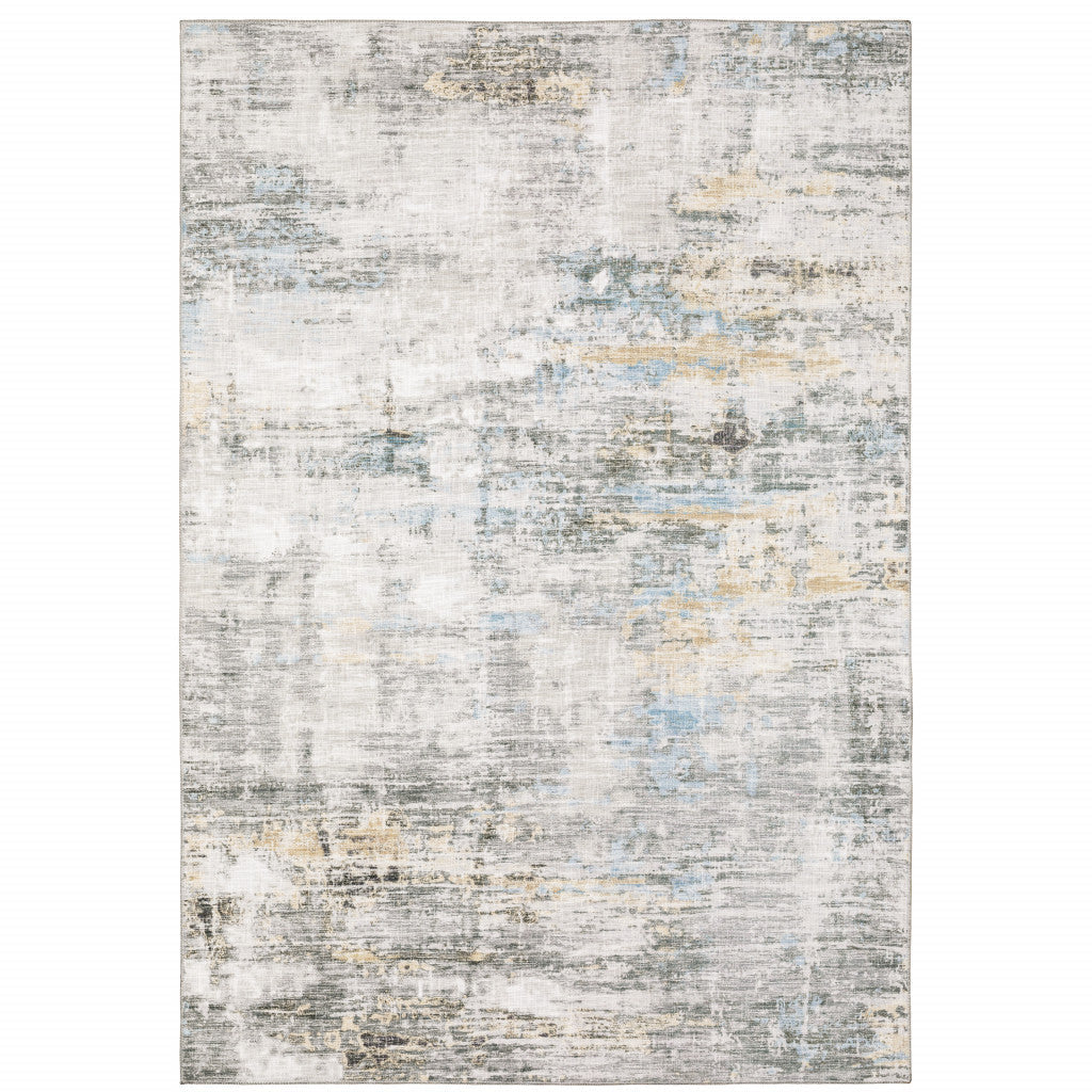 8 X 10 Grey Gold Blue Beige And Green Abstract Power Loom Stain Resistant Area Rug Image 1