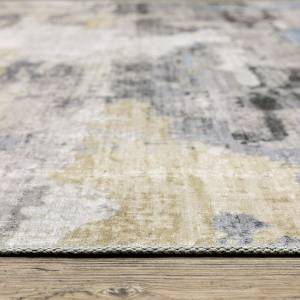 8 X 10 Grey Blue Charcoal Ivory Yellow Beige And Tan Abstract Printed Stain Resistant Non Skid Area Rug Image 3