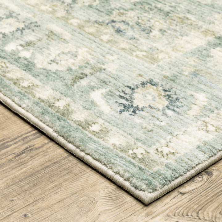 8 X 10 Green And Ivory Oriental Power Loom Stain Resistant Area Rug Image 3