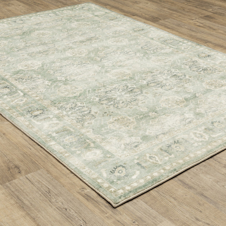 8 X 10 Green And Ivory Oriental Power Loom Stain Resistant Area Rug Image 5