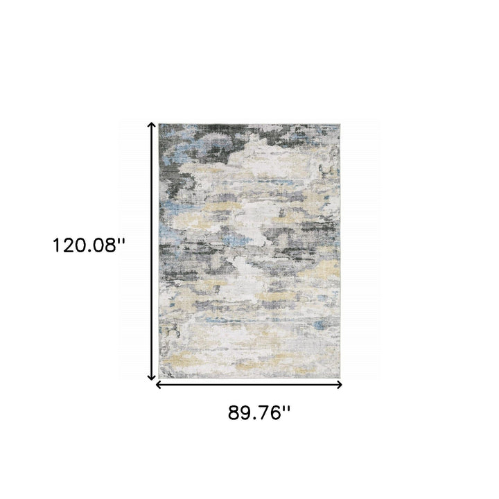 8 X 10 Grey Blue Charcoal Ivory Yellow Beige And Tan Abstract Printed Stain Resistant Non Skid Area Rug Image 10