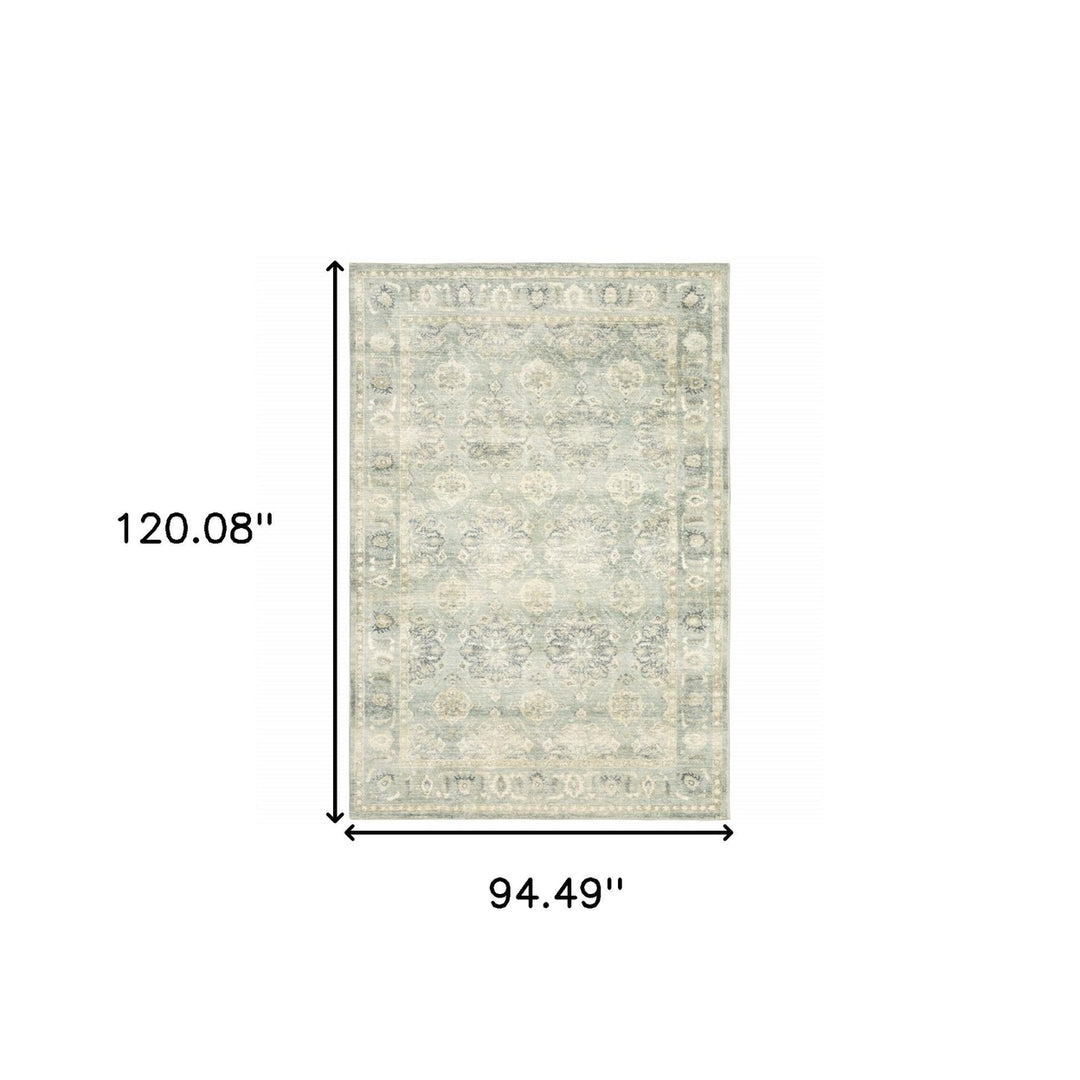 8 X 10 Green And Ivory Oriental Power Loom Stain Resistant Area Rug Image 11