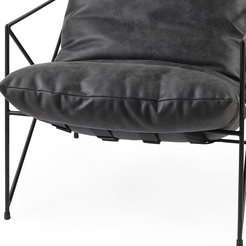 Black Faux Leather Contemporary Metal Chair Image 2