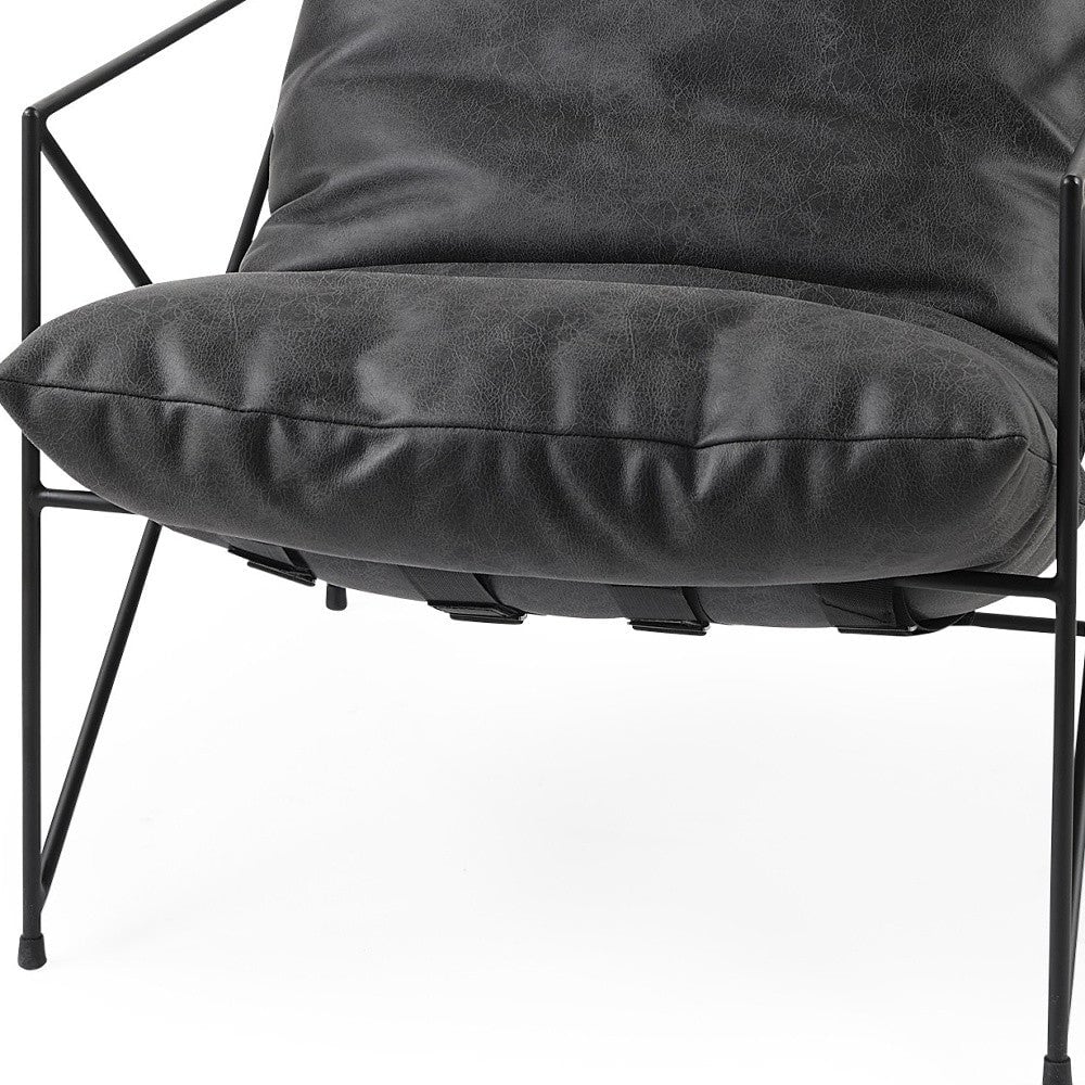 Black Faux Leather Contemporary Metal Chair Image 1