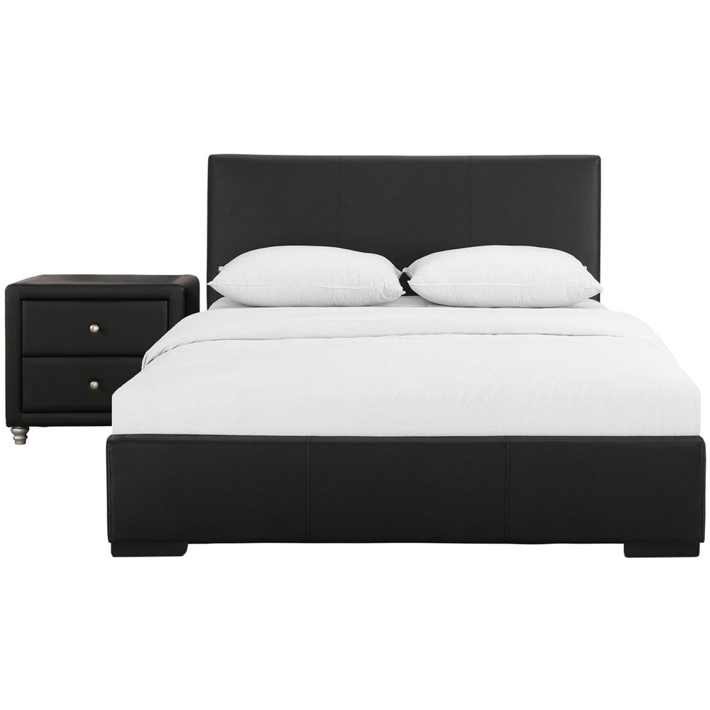 Black Upholstered Queen Platform Bed with Nightstand Image 2