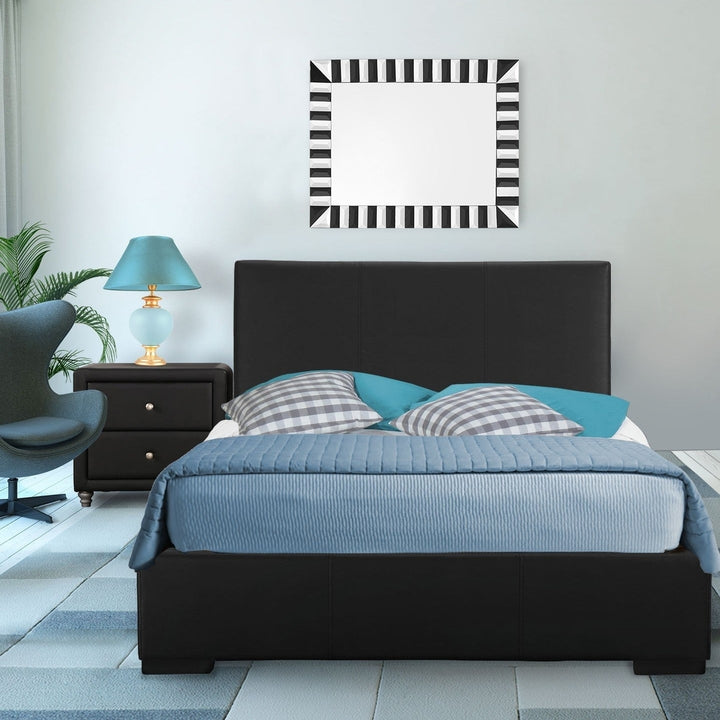 Black Upholstered Queen Platform Bed with Nightstand Image 4