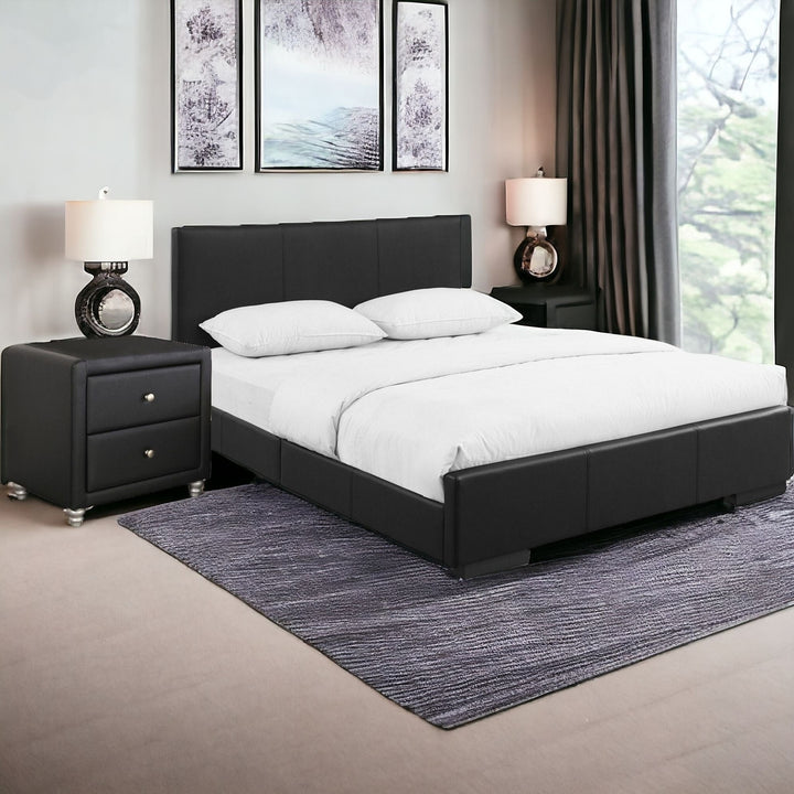 Black Upholstered Queen Platform Bed with Nightstand Image 5