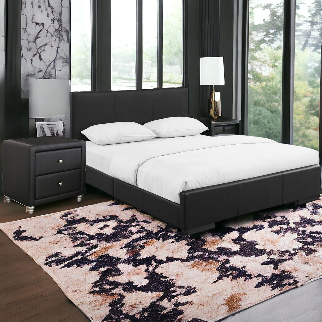 Black Upholstered King Platform Bed with Nightstand Image 5